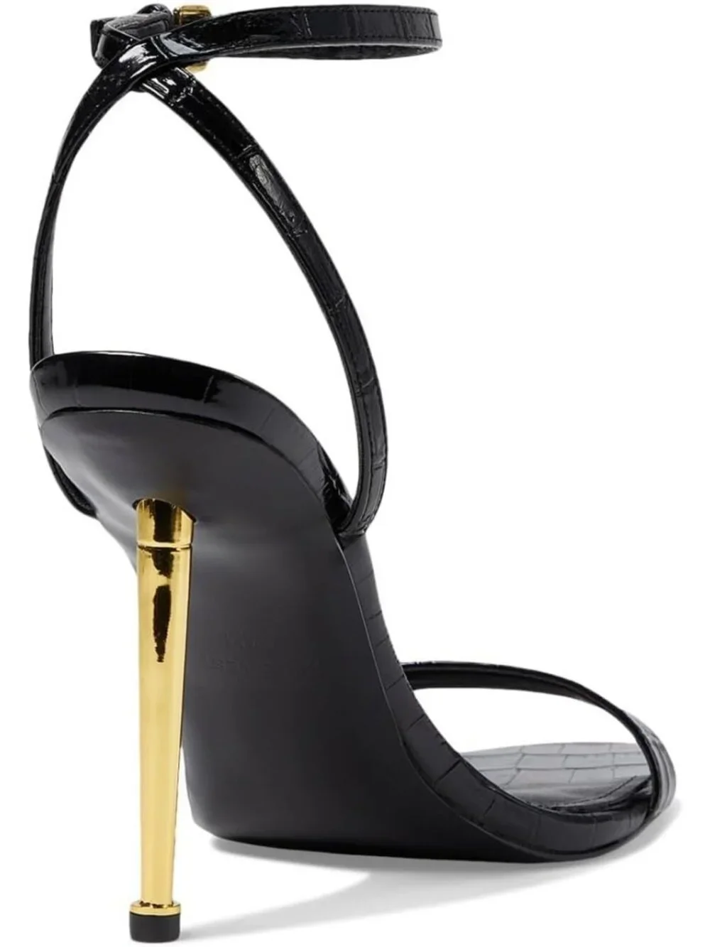 Women's Black Croco Open Toe Ankle Strap Reina Lightweight Heel Sandal Shoes